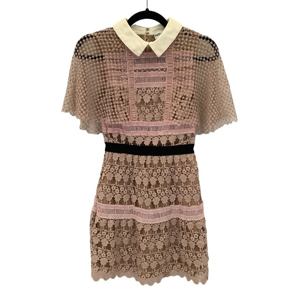 Self-Portrait Floral Vine Cape Mini Dress In Pink Nude Lace Size 2 - Picture 2 of 13